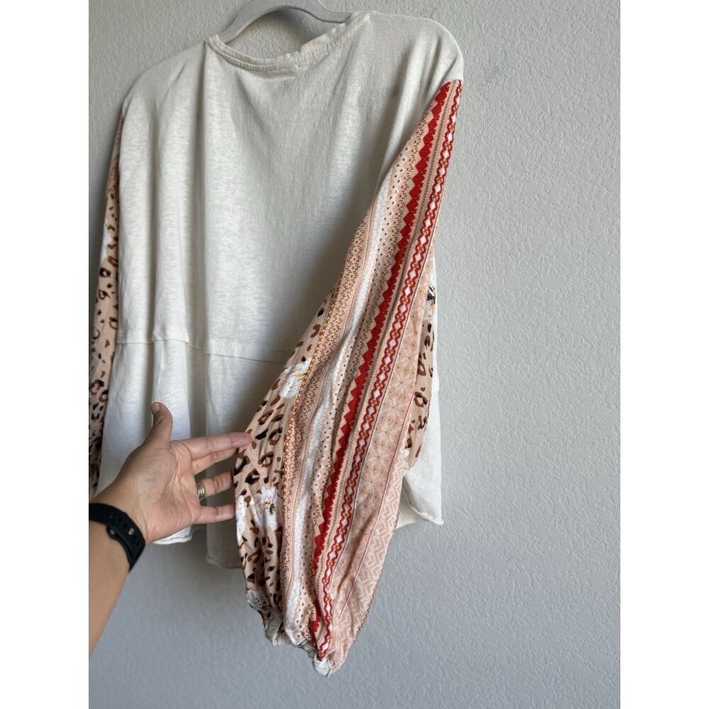 Easel Women’s Large Boutique Cream Patchwork Flare Balloon Long Sleeve Top Boho‎ - Picture 6 of 8